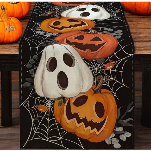 Halloween Table Runner Pumpkin Decor Decorative Cloth Holiday Decoration 13x90 - Picture 1 of 4